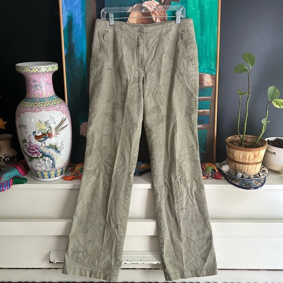 Y2K Vanilia Boho Olive Paisley Straight Leg Pants 12-14 - Picture 1 of 16